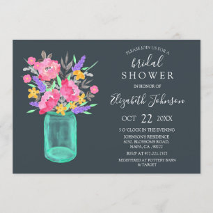 Invitation Pink Floral Turquoise Mason Jar Fête des mariées r