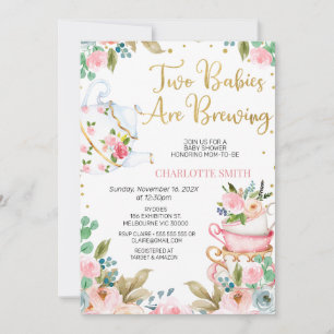Invitation Pink Floral Twins Baby brasse du Baby shower