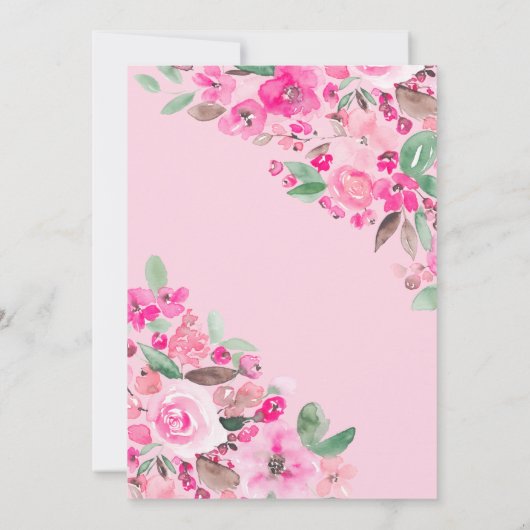 Invitation Pink floral vert or script nuptiale douche (Dos)