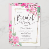 Invitation Pink floral vert or script nuptiale douche (Devant / Derrière)