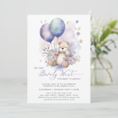 Invitation Pink Floral violet Baby shower de la fille ours de (Debout devant)
