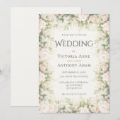 Invitation Pink Floral Watercolor Wedding  (Devant / Derrière)