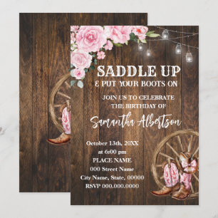 Invitation Pink Floral Western Cowgirl Anniversaire Pays