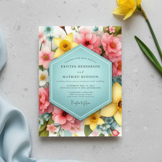Invitation Pink Floral Whimsy Wedding