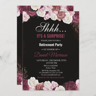 Invitation Pink Floral White Gold Surprise Retraite Party