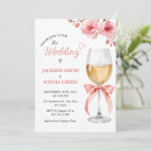 Invitation Pink Floral Wine Glass Watercolor Wedding (Debout devant)