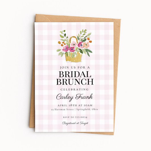 Invitation Pink Flower Basket Bridal Shower Brunch