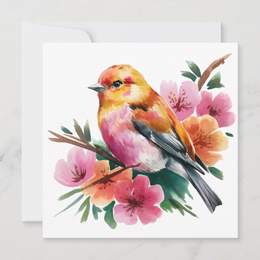 Invitation Pink Flower Bird (Devant)