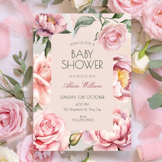 Invitation Pink flower bloom baby shower