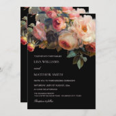 Invitation Pink Flower Dark Floral | Photo Wedding (Devant / Derrière)
