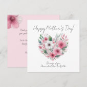 Invitation Pink Flower Heart Happy Mother’s Day (Devant / Derrière)