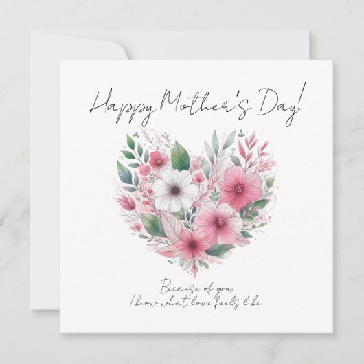 Invitation Pink Flower Heart Happy Mother’s Day (Devant)