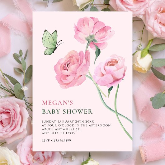 Invitation Pink flower minimalist baby shower