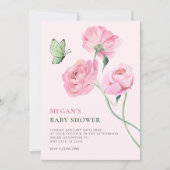 Invitation Pink flower minimalist baby shower (Devant)
