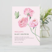Invitation Pink flower minimalist baby shower (Debout devant)