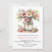 Invitation Pink Flowers Mason Jar Birthday Party | (Devant)