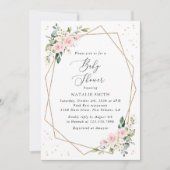 Invitation Pink Flowers, White Flowers, Greenery, Baby Shower (Devant)