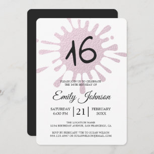 Invitation Pink Foil Splash Sweet 16 16e fête d'anniversaire