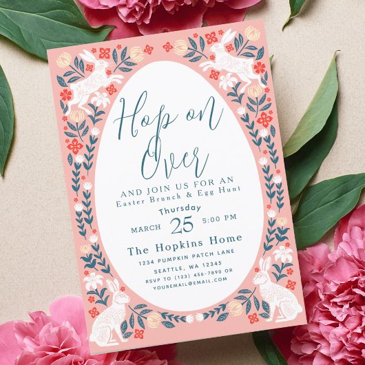 Invitation Pink Folk Art Hop Sur Pâques Brunch