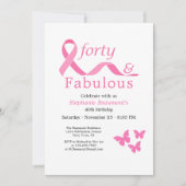 Invitation Pink Forty Fabulous Fighting Cancer 40th Birthday (Devant)