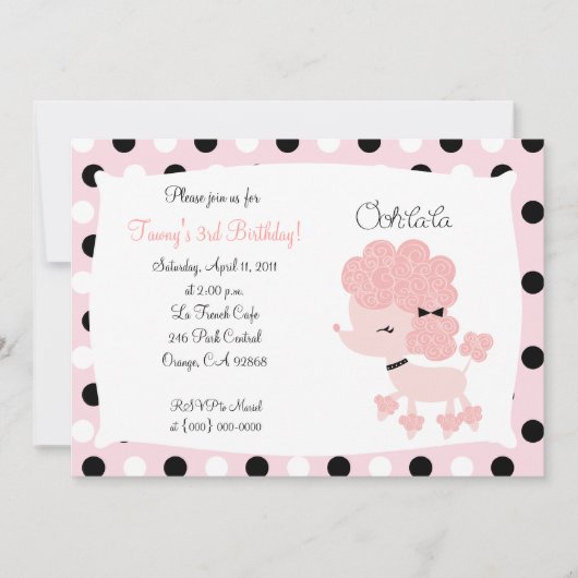 Invitation PINK FRANÇAIS POODLE Ooh la 5x7 Anniversaire (Devant)