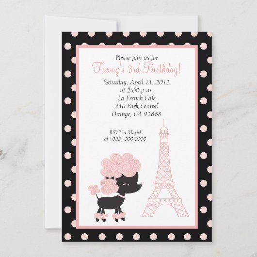 Invitation PINK FRANÇAIS POODLE Ooh la 5x7 Anniversaire (Devant)