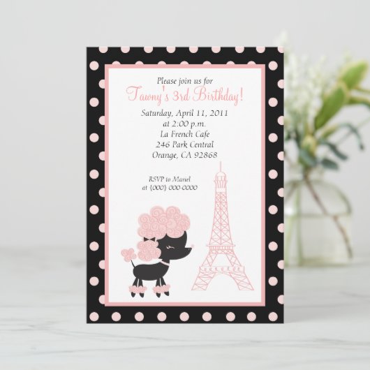 Invitation PINK FRANÇAIS POODLE Ooh la 5x7 Anniversaire (Debout devant)