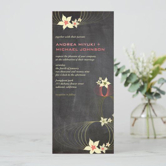 Invitation Pink Frangipani Flower Chalkboard Mariage Invitati (Debout devant)