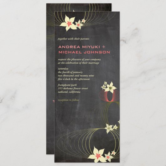 Invitation Pink Frangipani Flower Chalkboard Mariage Invitati (Devant / Derrière)