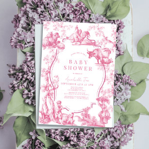 Invitation Pink French Country Farm Animal Girl Baby shower