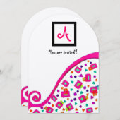 INVITATION PINK FUCHSIA BLANC ABSTRAIT DÉCO CARRÉ MONOGRAM (Devant / Derrière)