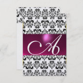 Invitation PINK FUCHSIA DAMASK GEM MONOGRAM violet rsvp glace (Devant / Derrière)