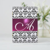 Invitation PINK FUCHSIA DAMASK GEM MONOGRAM violet rsvp glace (Debout devant)