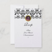 Invitation PINK FUCHSIA DAMASK GEM MONOGRAM violet rsvp glace (Dos)