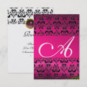 Invitation PINK FUCHSIA DAMASK GEM MONOGRAM violet rsvp glace (Devant / Derrière)