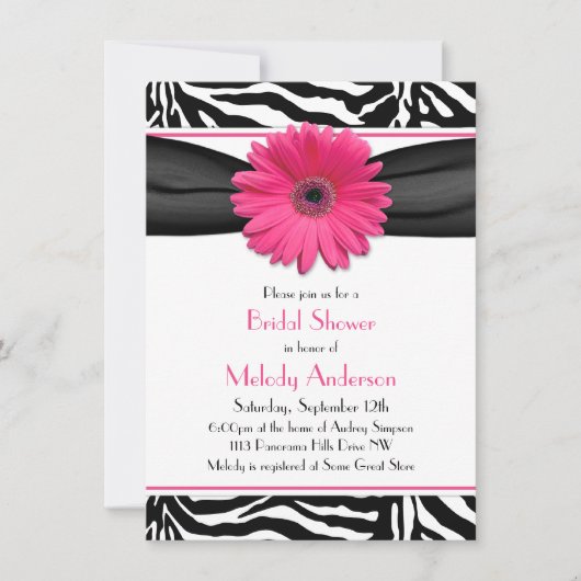 Invitation Pink Gerber Daisy Zebra Imprimer Fête des mariées (Devant)