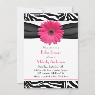 Invitation Pink Gerber Daisy Zebra Print Girl Baby shower
