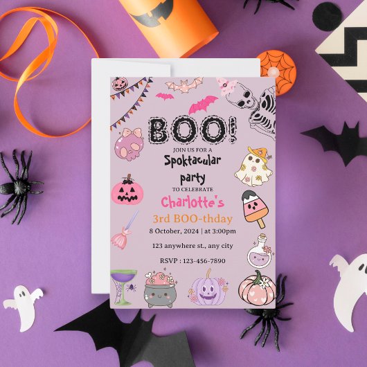 Invitation Pink Ghost Halloween Spooky Birthday Party