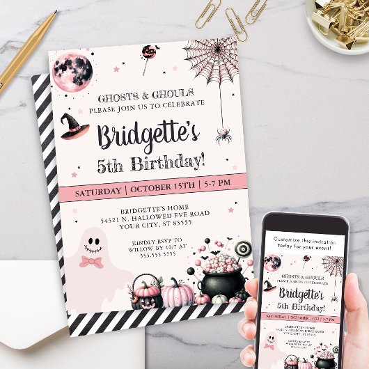 Invitation Pink Ghost Little Boo Halloween fête d'anniversair