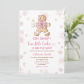 Invitation Pink Gingerbread Christmas Baby Shower Snowflakes (Debout devant)