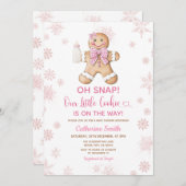 Invitation Pink Gingerbread Christmas Baby Shower Snowflakes (Devant / Derrière)