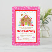 Invitation Pink Gingerbread House Christmas Party (Debout devant)