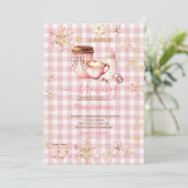 Invitation Pink Gingham Baby Is Brewing Winter Baby Shower (Debout devant)