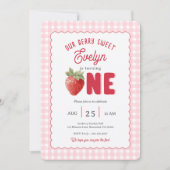 Invitation Pink Gingham Berry First Strawberry Themed (Devant)