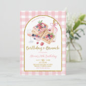 Invitation Pink Gingham Bow Coquette Waffle Birthday Brunch (Debout devant)
