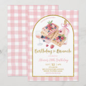 Invitation Pink Gingham Bow Coquette Waffle Birthday Brunch (Devant / Derrière)