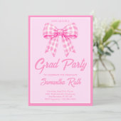 Invitation Pink Gingham Bow Graduation Party (Debout devant)