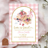 Invitation Pink Gingham Bow Waffle Berries Bridal Brunch