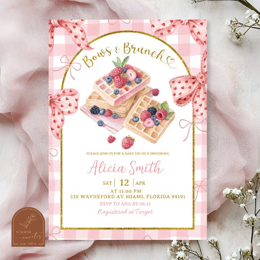 Invitation Pink Gingham Bows And Brunch Baby Shower Brunch