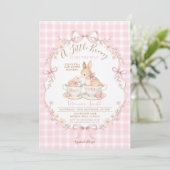 Invitation Pink Gingham Bunny Baby Shower Blush Dusty Pink (Debout devant)
